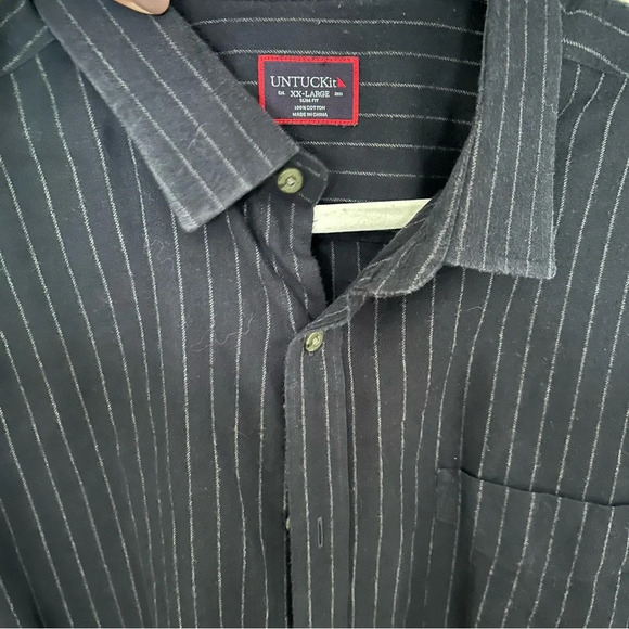 Men's UNTUCKit Meridian Flannel Shirt Navy Pinstripe Slim Fit XXLarge - Picture 3 of 5
